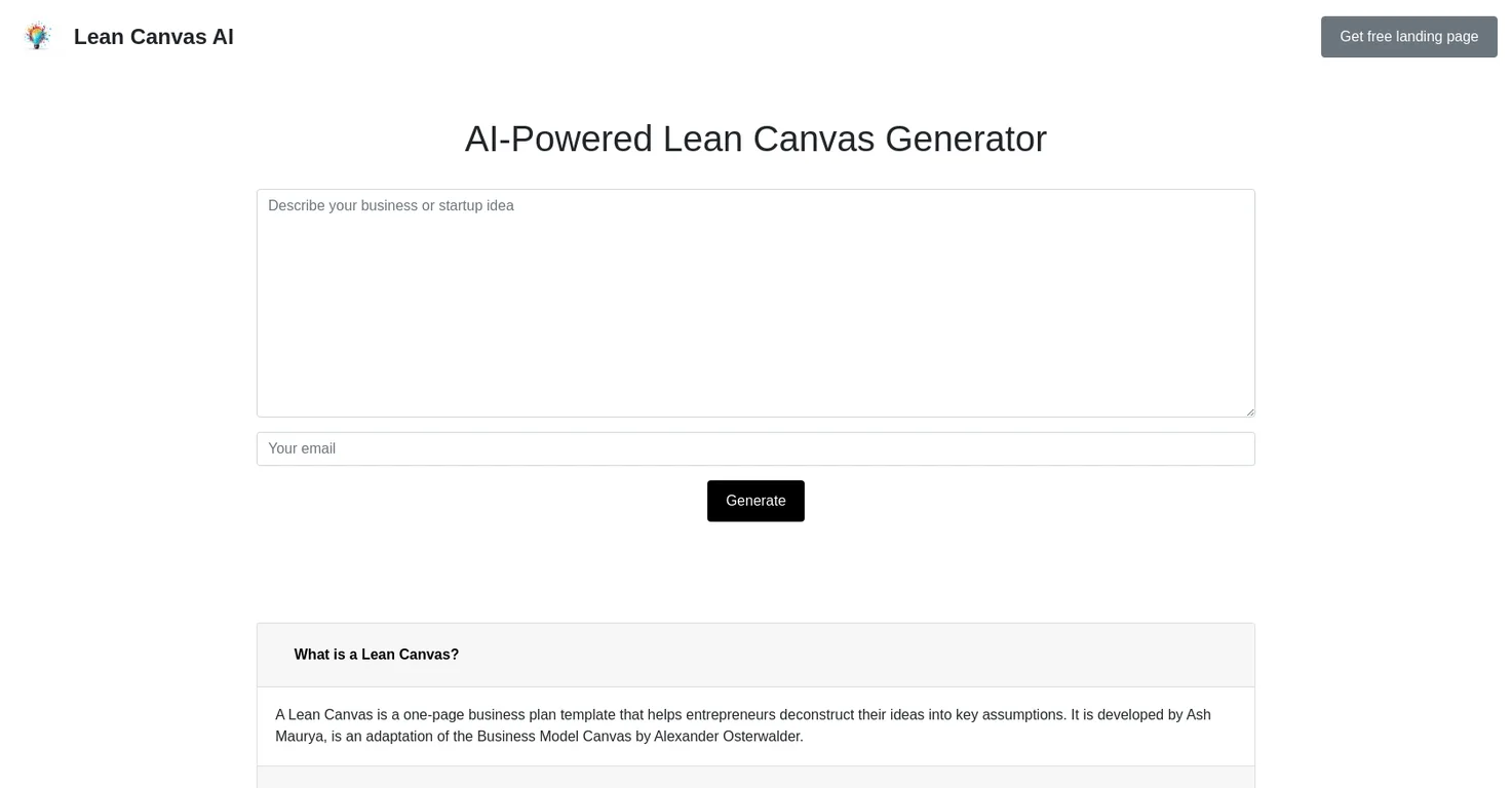 Lean Canvas AI screenshot
